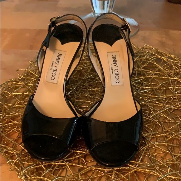 Jimmy Choo Black Paten Leather Sling Backs - Picture 6 of 6